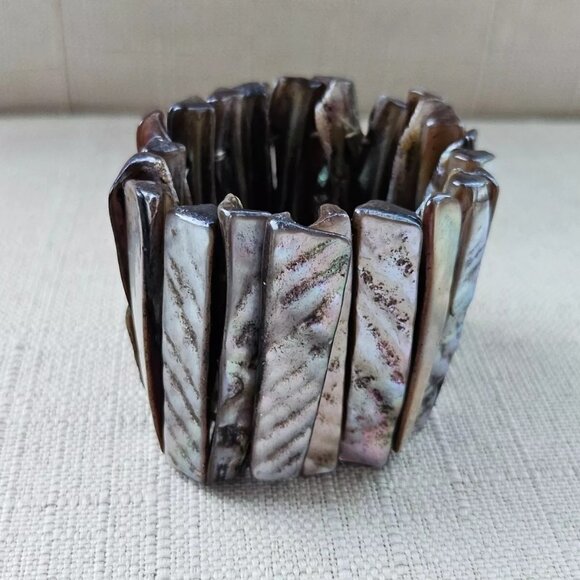 Fashion Bracelet Brown Faux Stone Stretched Wide Wrist Band Fashion Jewelry - Picture 5 of 10